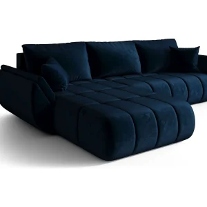Hoekbank SYDNEY PREMIUM links donkerblauw velours Monolith 77 – slaapfunctie, bedkist