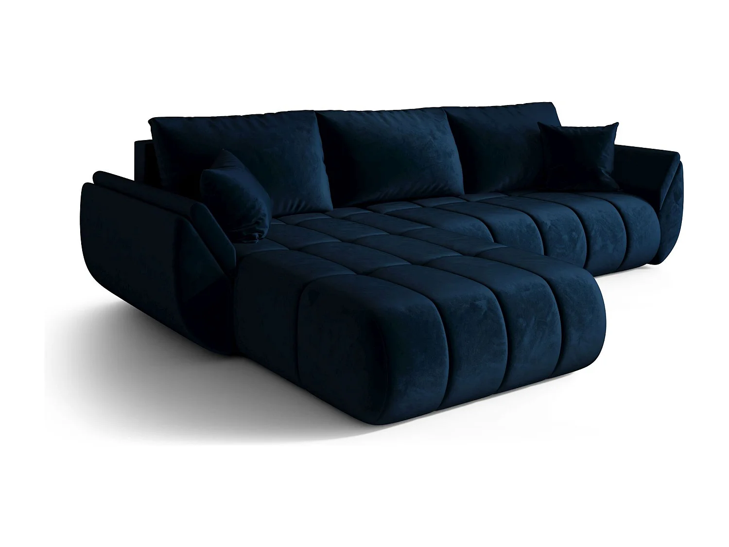 Hoekbank SYDNEY PREMIUM links donkerblauw velours Monolith 77 - slaapfunctie, bedkist