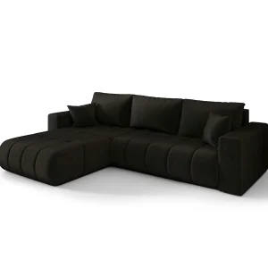 Hoekbank LARA PREMIUM links grafiet velours Monolith 95 – slaapfunctie, bedkist