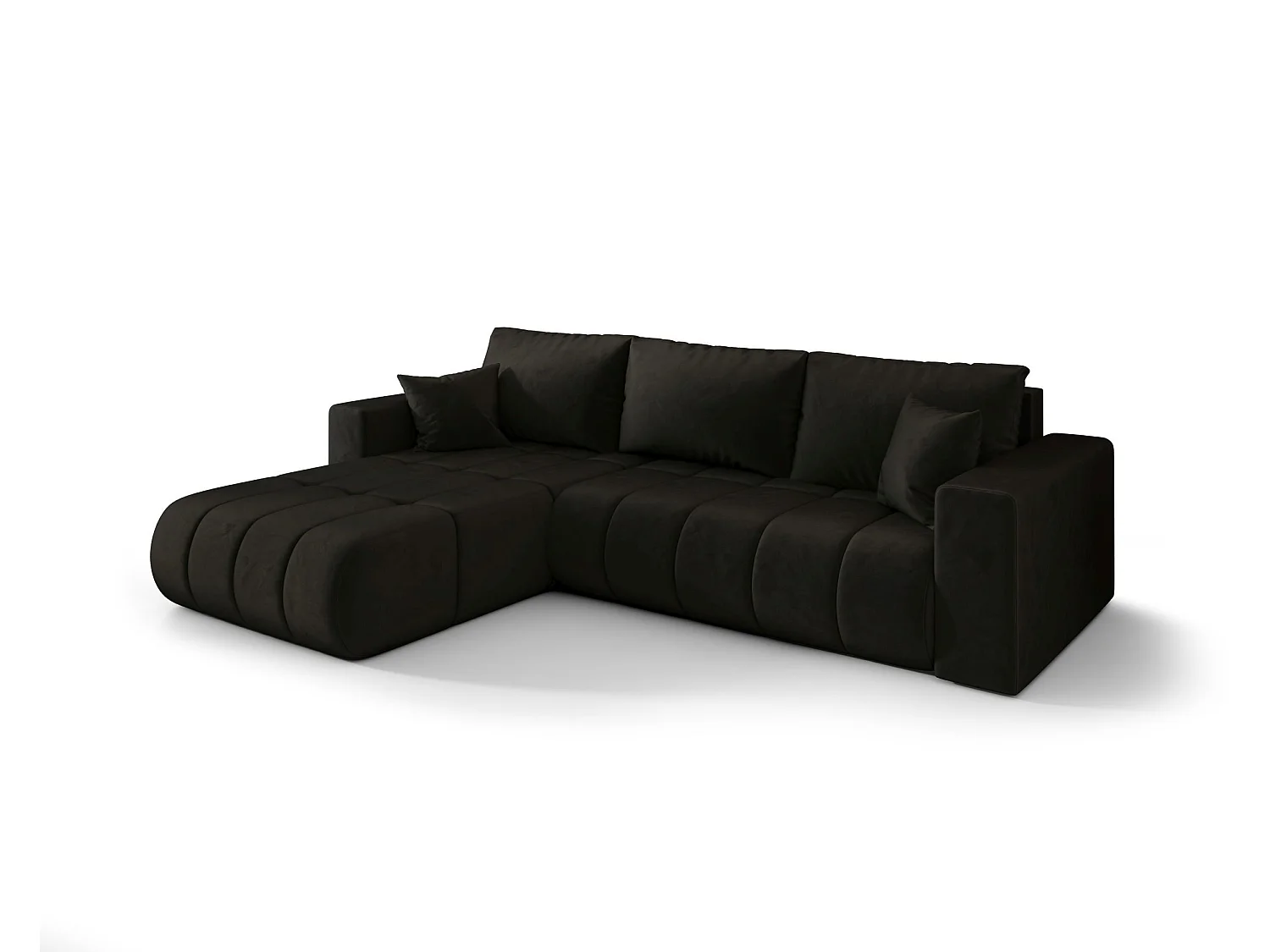 Hoekbank LARA PREMIUM links grafiet velours Monolith 95 - slaapfunctie, bedkist