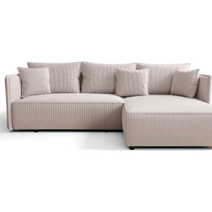 Hoekbank MILANO rechts wit ribfluweel Poso 100 – slaapfunctie, bedkist Hoekbank MILANO rechts wit ribfluweel Poso 100 – slaapfunctie, bedkist