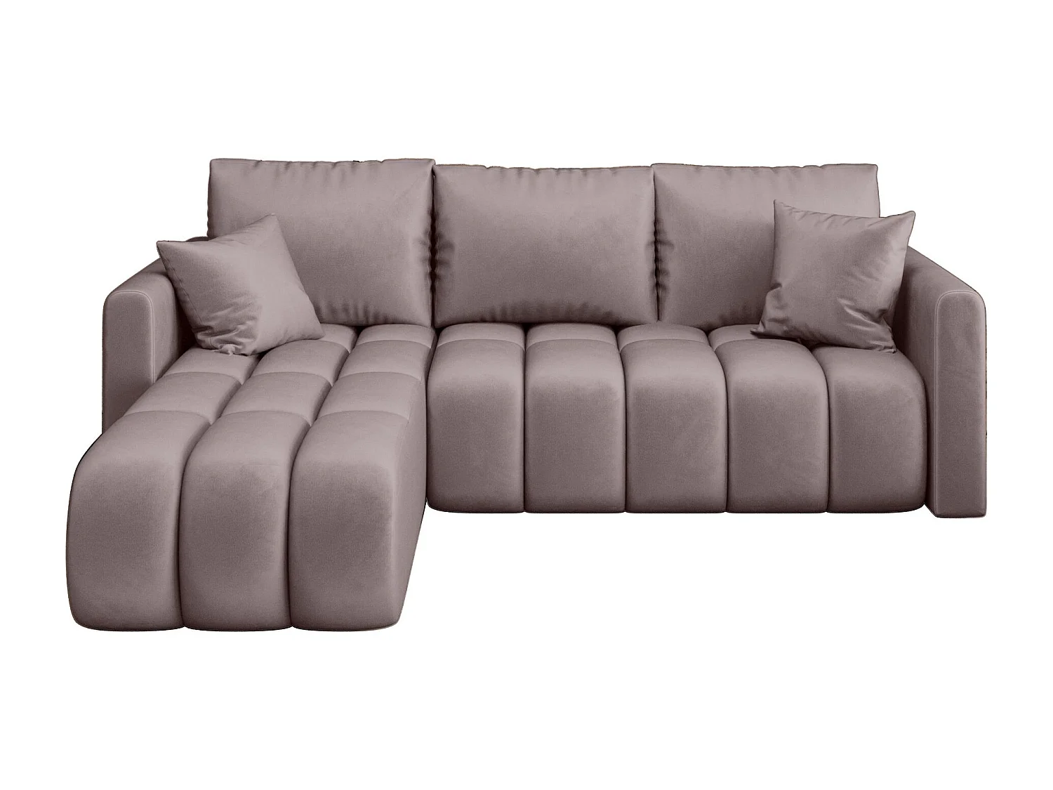 Hoekbank GARDA links donkerroze velours Monolith 62 - slaapfunctie, bedkist