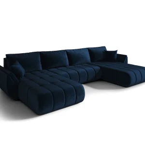 Hoekbank SYDNEY PREMIUM U-vorm donkerblauw velours Monolith 77 – slaapfunctie, bedkist Hoekbank SYDNEY PREMIUM U-vorm donkerblauw velours Monolith 77 – slaapfunctie, bedkist