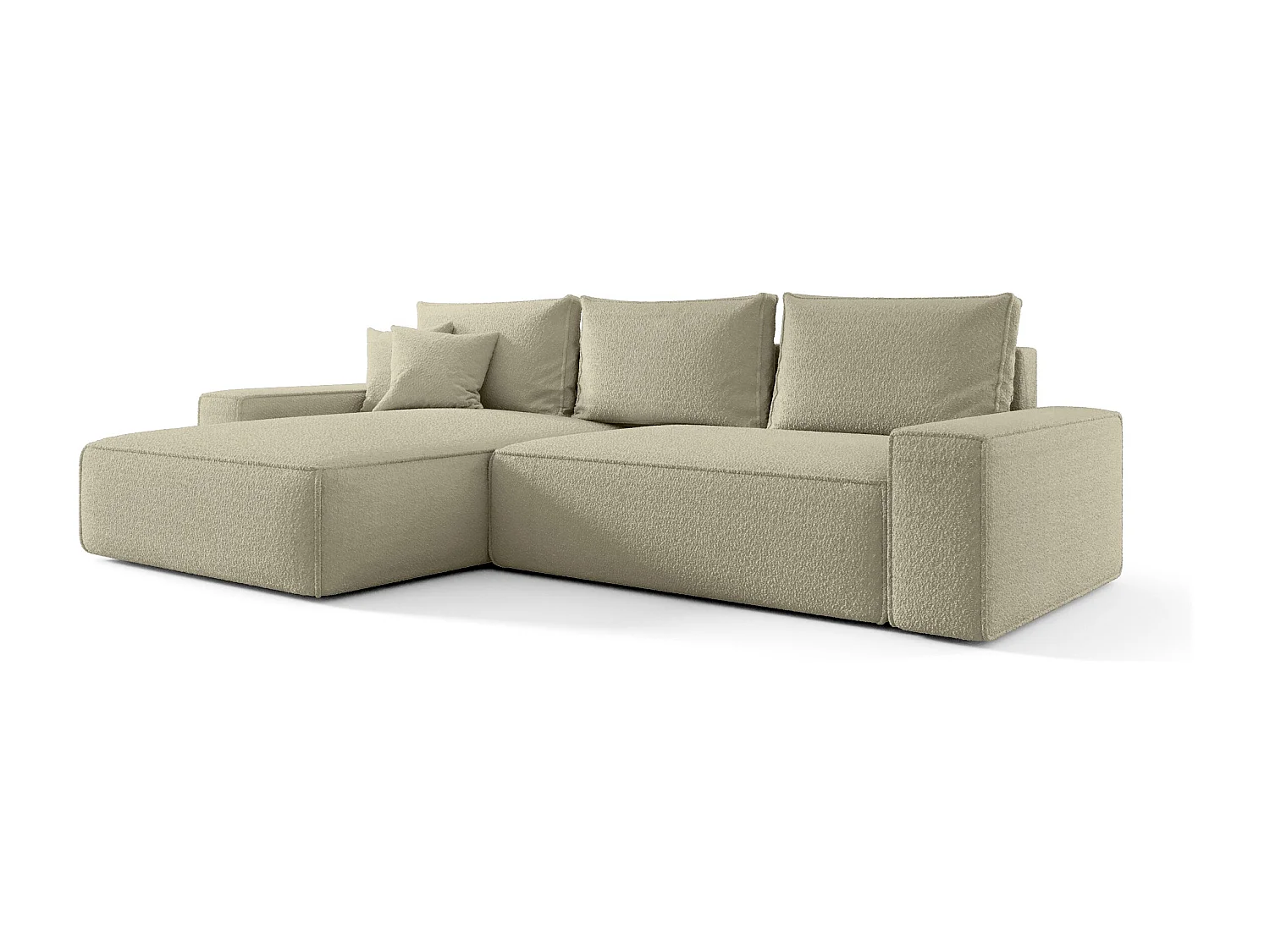 Hoekbank CALIFORNIA links donkerbeige Bukle Quelle 6 - slaapfunctie, bedkist