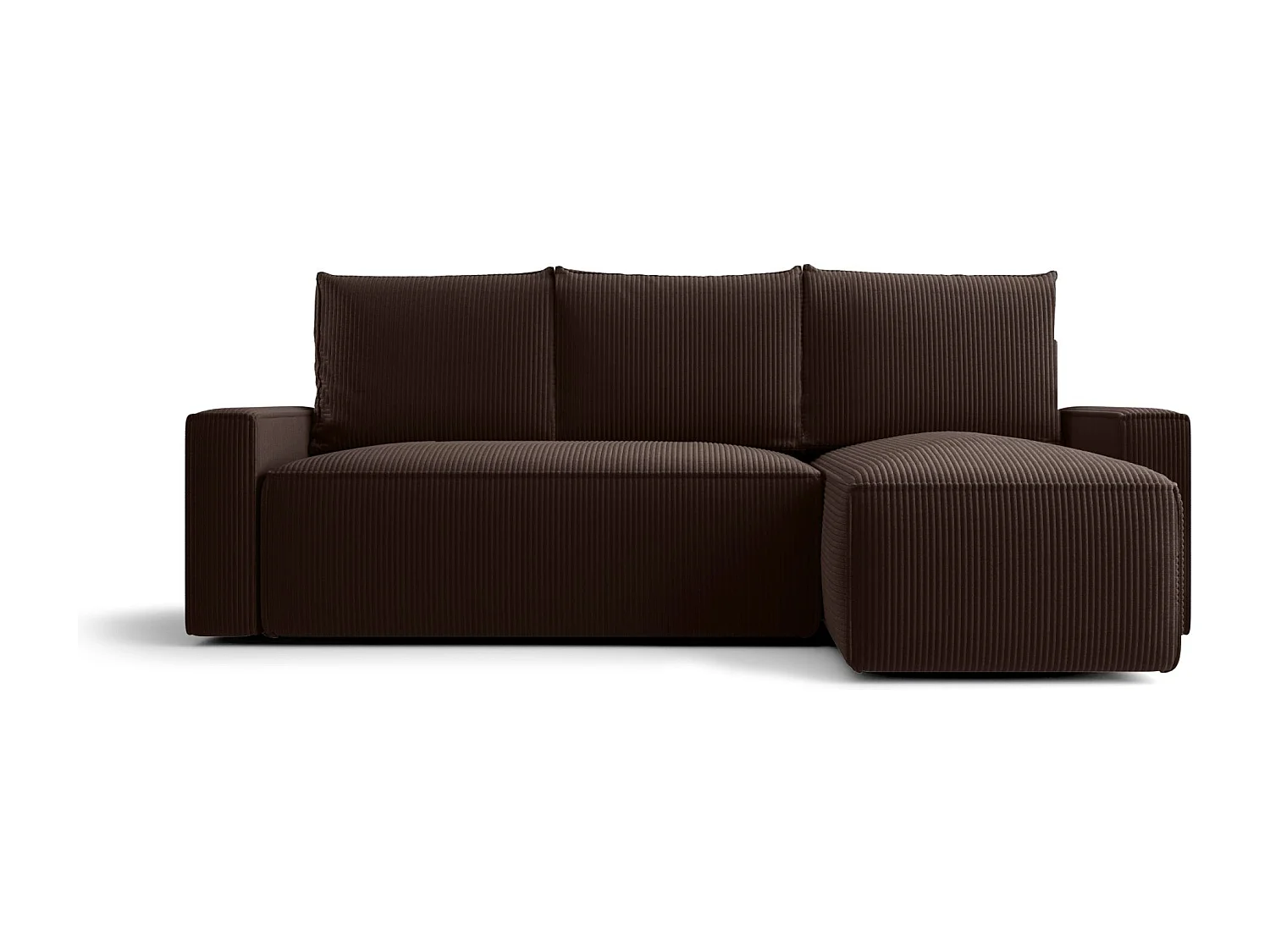 Hoekbank HAVANA rechts bruin ribfluweel Poso 6 - slaapfunctie, bedkist
