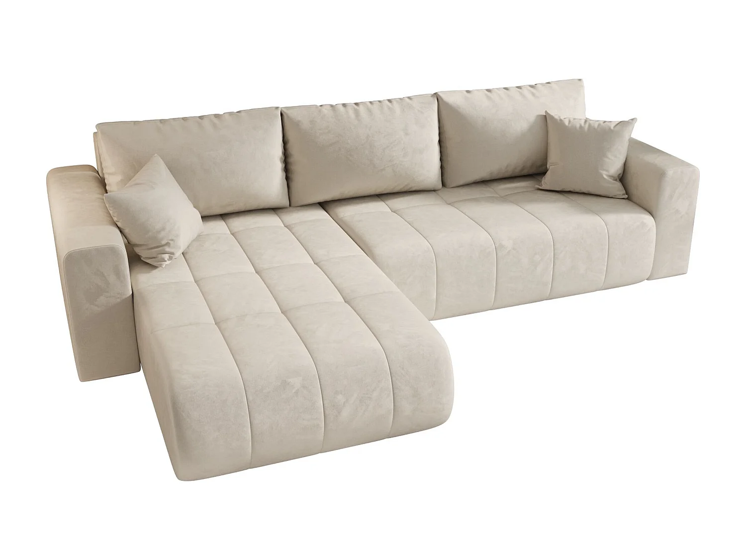 Hoekbank LARA links beige velours Monolith 2 - slaapfunctie, bedkist