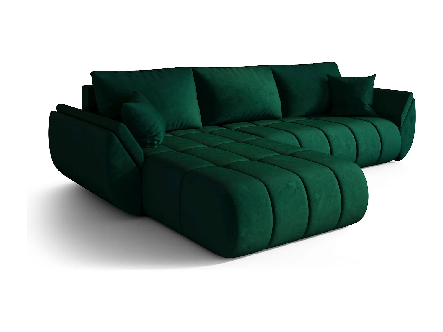 Hoekbank SYDNEY PREMIUM links groen velours Monolith 37 - slaapfunctie, bedkist