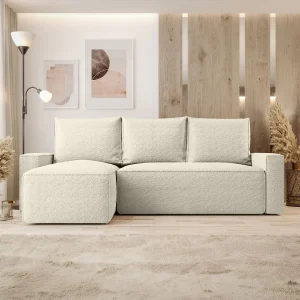 Hoekbank HAVANA links beige Bukle Quelle 3 – slaapfunctie, bedkist