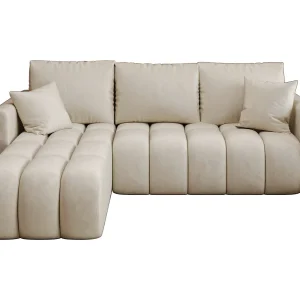 Hoekbank GARDA links beige velours Monolith 2 – slaapfunctie, bedkist