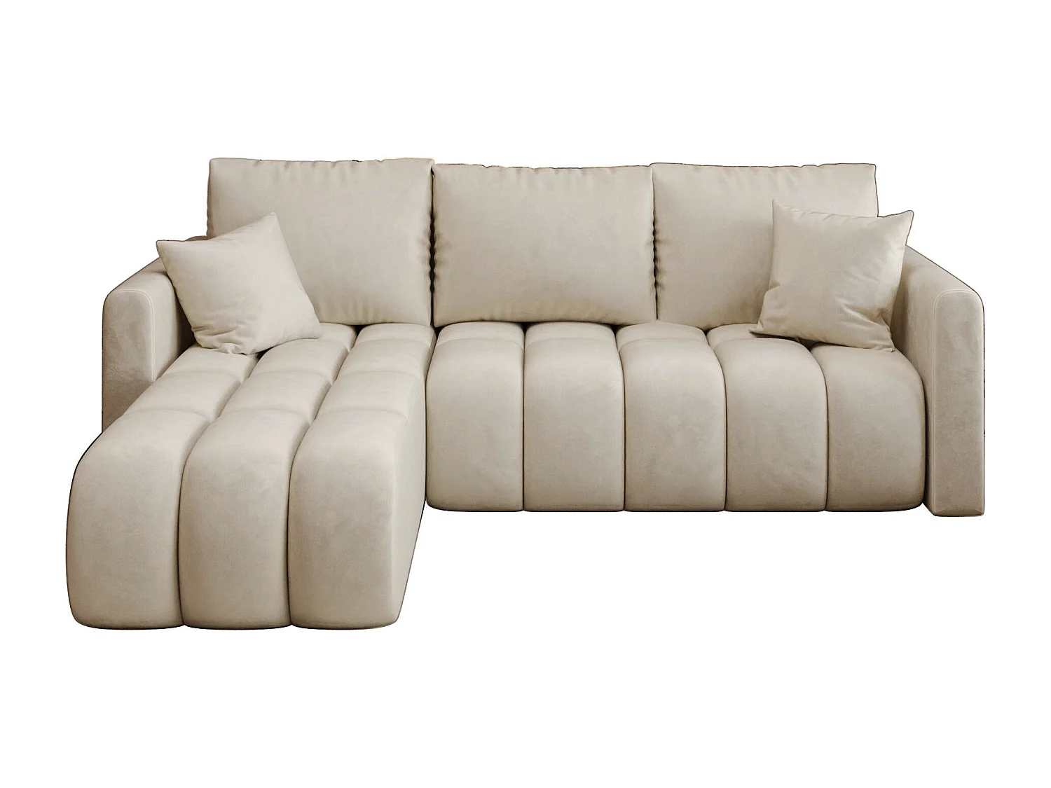 Hoekbank GARDA links beige velours Monolith 2 - slaapfunctie, bedkist
