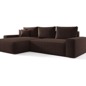 Hoekbank CALIFORNIA links bruin ribfluweel Poso 6 – slaapfunctie, bedkist Hoekbank CALIFORNIA links bruin ribfluweel Poso 6 – slaapfunctie, bedkist