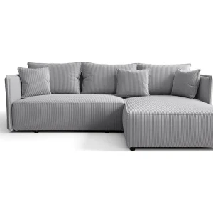 Hoekbank MILANO rechts lichtgrijs ribfluweel Poso 110 – slaapfunctie, bedkist Hoekbank MILANO rechts lichtgrijs ribfluweel Poso 110 – slaapfunctie, bedkist