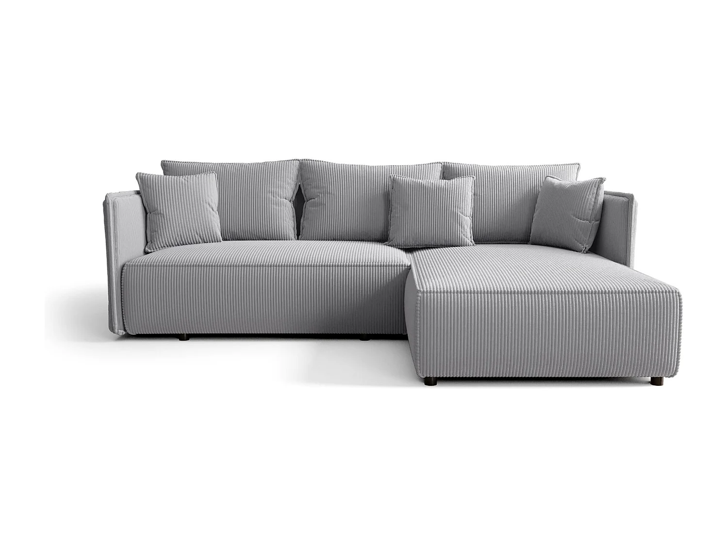 Hoekbank MILANO rechts lichtgrijs ribfluweel Poso 110 - slaapfunctie, bedkist