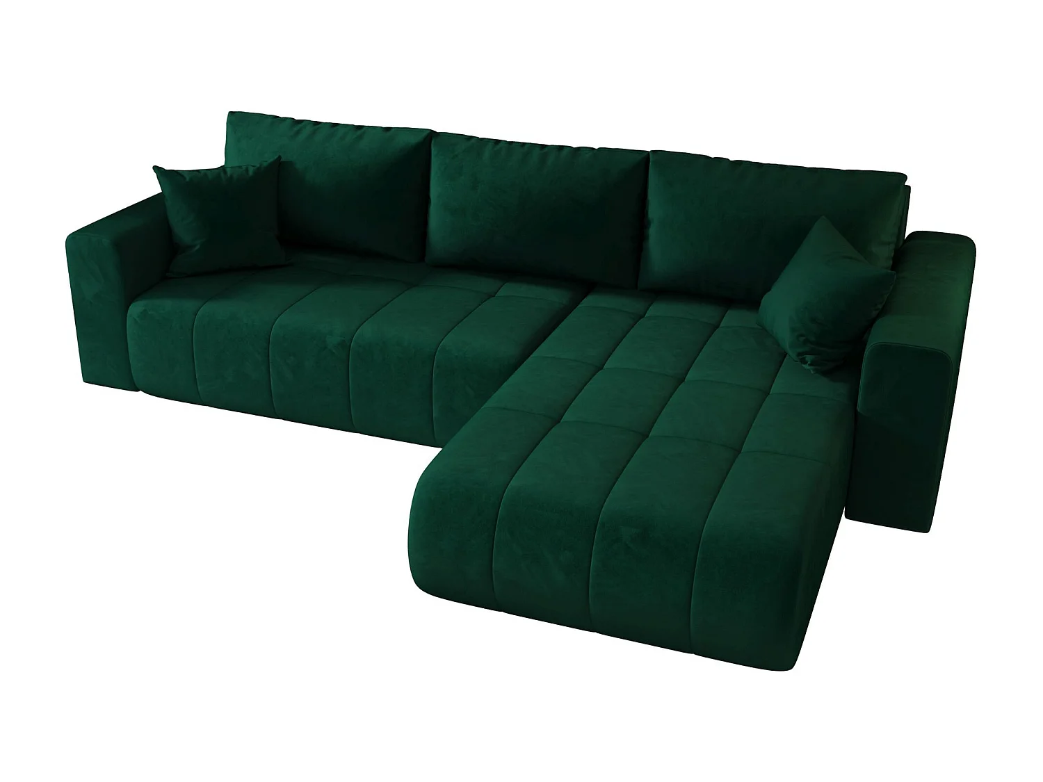 Hoekbank LARA rechts groen velours Monolith 37 - slaapfunctie, bedkist