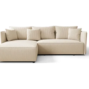 Hoekbank MILANO links gebroken wit ribfluweel Poso 105 – slaapfunctie, bedkist Hoekbank MILANO links gebroken wit ribfluweel Poso 105 – slaapfunctie, bedkist