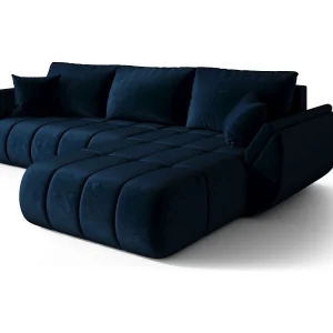 Hoekbank SYDNEY PREMIUM rechts donkerblauw velours Monolith 77 – slaapfunctie, bedkist Hoekbank SYDNEY PREMIUM rechts donkerblauw velours Monolith 77 – slaapfunctie, bedkist