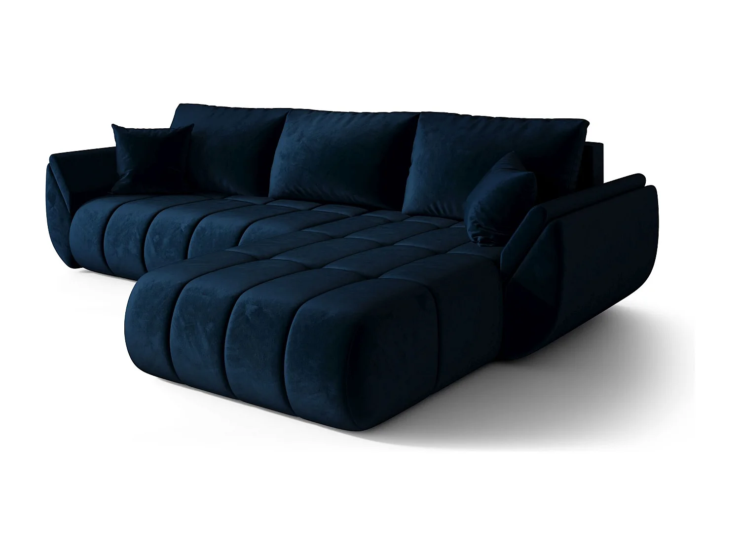Hoekbank SYDNEY PREMIUM rechts donkerblauw velours Monolith 77 - slaapfunctie, bedkist