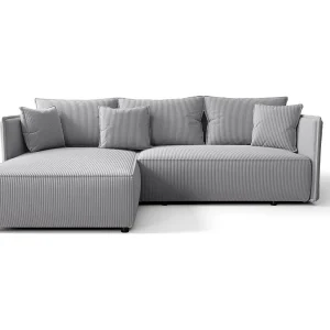 Hoekbank MILANO links lichtgrijs ribfluweel Poso 110 – slaapfunctie, bedkist Hoekbank MILANO links lichtgrijs ribfluweel Poso 110 – slaapfunctie, bedkist
