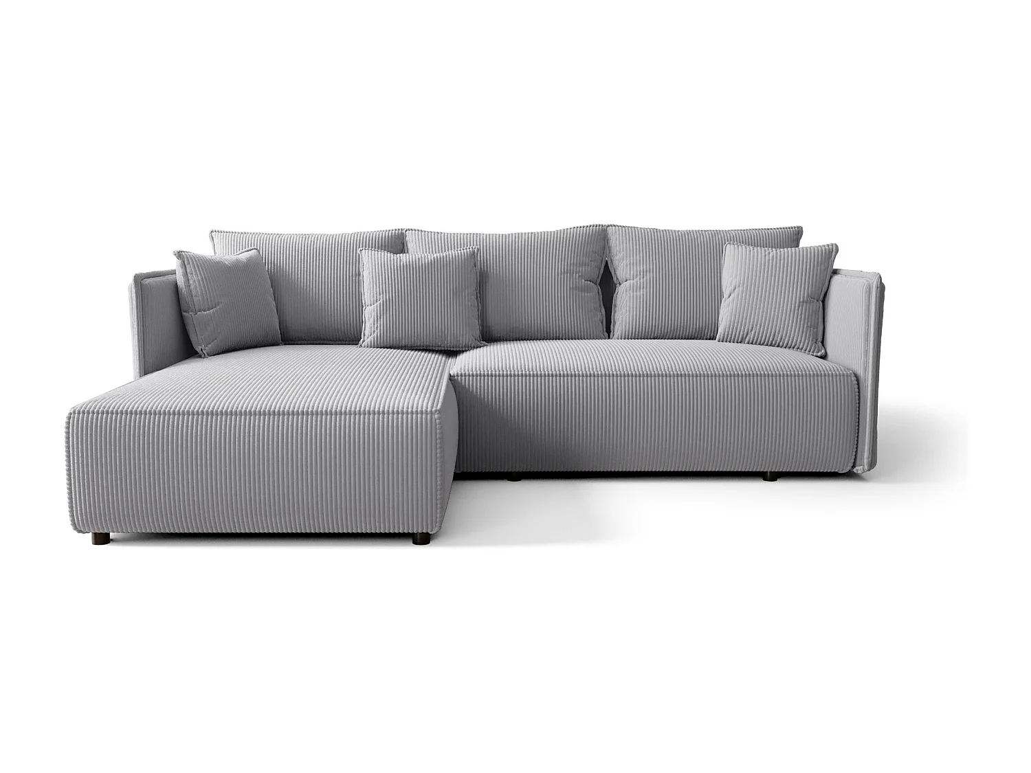 Hoekbank MILANO links lichtgrijs ribfluweel Poso 110 - slaapfunctie, bedkist
