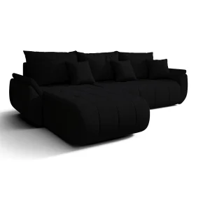 Hoekbank SYDNEY links zwart gebreid Wind 99 – slaapfunctie, bedkist