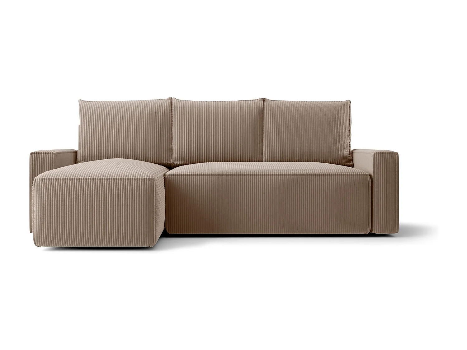 Hoekbank HAVANA links lichtbruin ribfluweel Poso 2 - slaapfunctie, bedkist