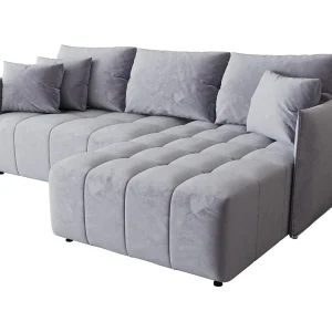 Hoekbank CHICAGO rechts blauw velours Monolith 70 – slaapfunctie, bedkist