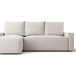 Hoekbank HAVANA links lichtbeige gebreid Curio 2 – slaapfunctie, bedkist