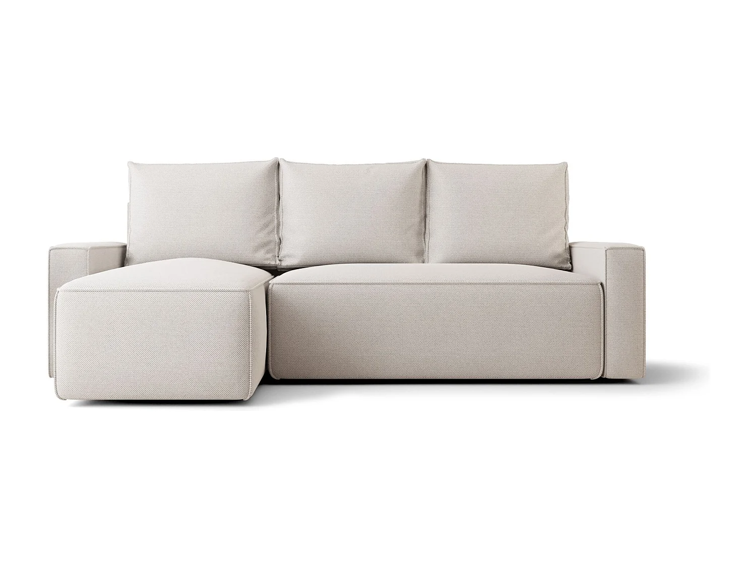 Hoekbank HAVANA links lichtbeige gebreid Curio 2 - slaapfunctie, bedkist