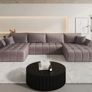 Hoekbank SYDNEY PREMIUM U-vorm donkerroze velours Monolith 62 – slaapfunctie, bedkist Hoekbank SYDNEY PREMIUM U-vorm donkerroze velours Monolith 62 – slaapfunctie, bedkist