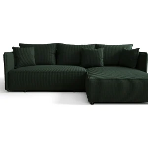 Hoekbank MILANO rechts groen ribfluweel Poso 14 – slaapfunctie, bedkist Hoekbank MILANO rechts groen ribfluweel Poso 14 – slaapfunctie, bedkist