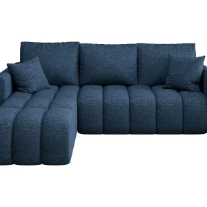 Hoekbank GARDA links donkerblauw gebreid Aragon 79 – slaapfunctie, bedkist