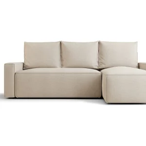 Hoekbank HAVANA rechts beige gebreid Curio 9 – slaapfunctie, bedkist