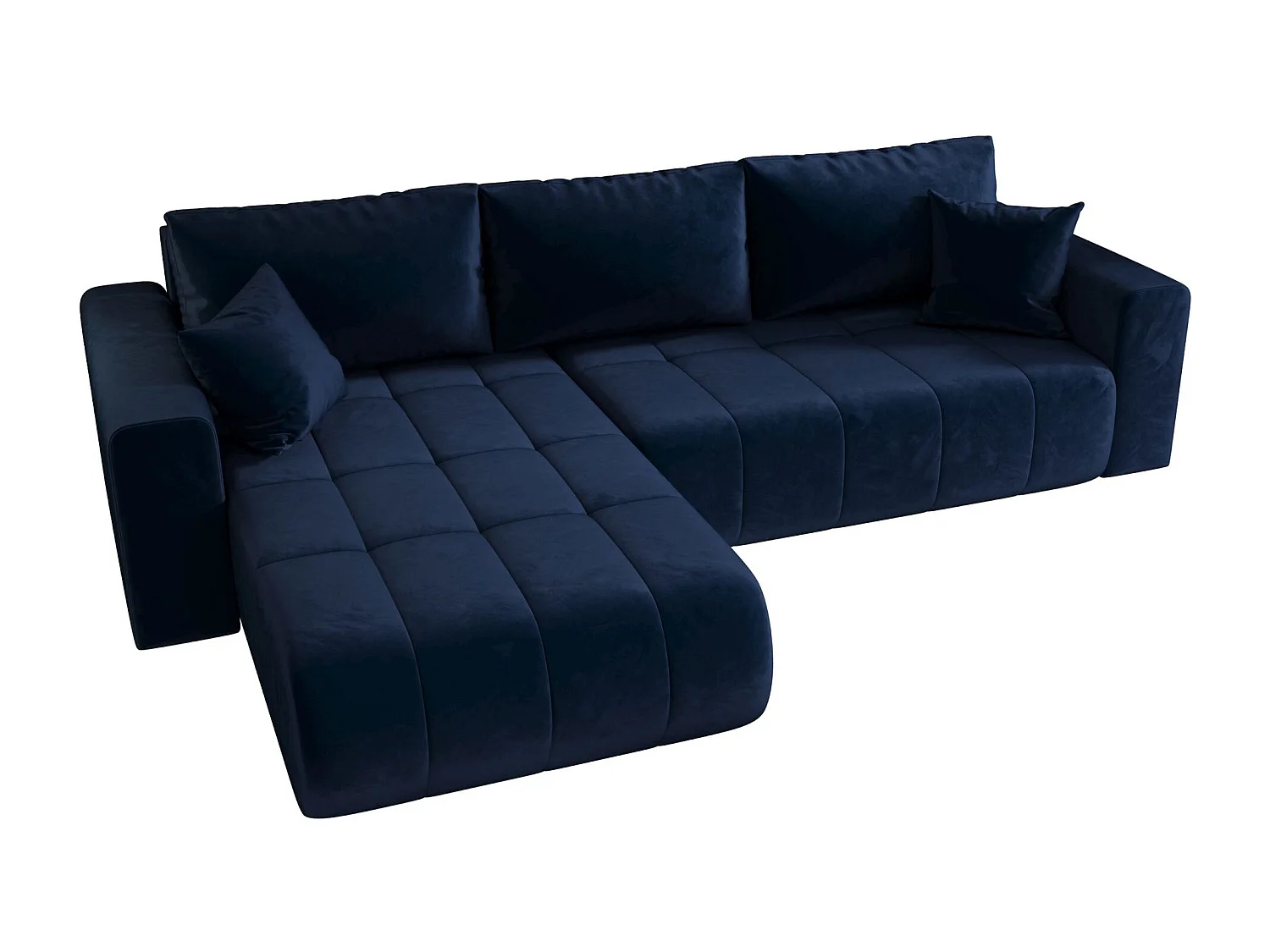 Hoekbank LARA links donkerblauw velours Monolith 77 - slaapfunctie, bedkist