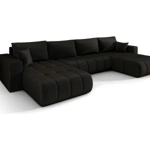 Hoekbank LARA PREMIUM U-vorm zwart velours Monolith 97 – slaapfunctie, bedkist