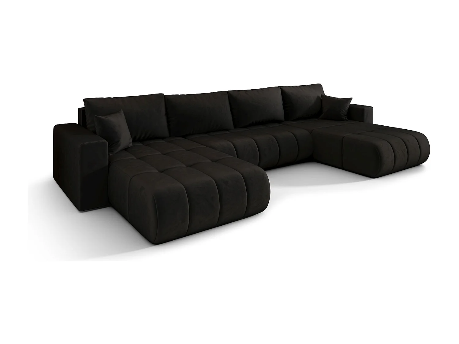 Hoekbank LARA PREMIUM U-vorm zwart velours Monolith 97 - slaapfunctie, bedkist
