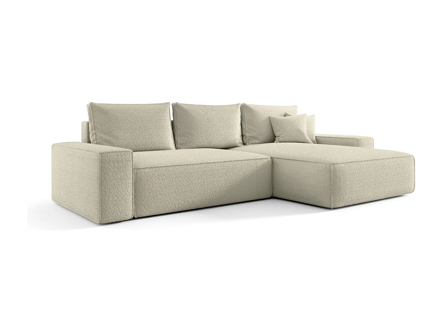 Hoekbank CALIFORNIA rechts beige Bukle Quelle 3 - slaapfunctie, bedkist