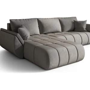 Hoekbank SYDNEY PREMIUM links lichtgrijs velours Monolith 84 – slaapfunctie, bedkist Hoekbank SYDNEY PREMIUM links lichtgrijs velours Monolith 84 – slaapfunctie, bedkist
