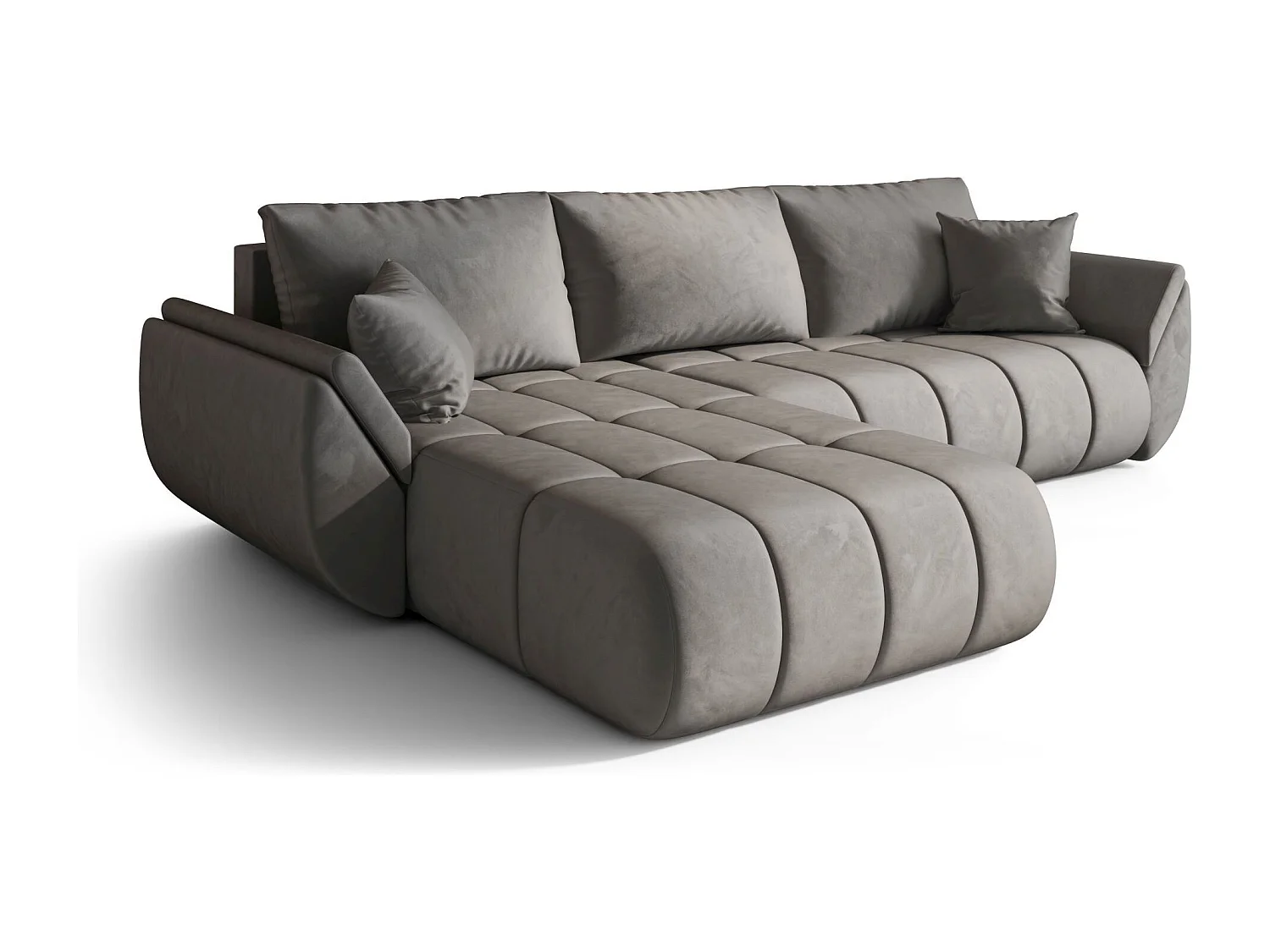 Hoekbank SYDNEY PREMIUM links lichtgrijs velours Monolith 84 - slaapfunctie, bedkist