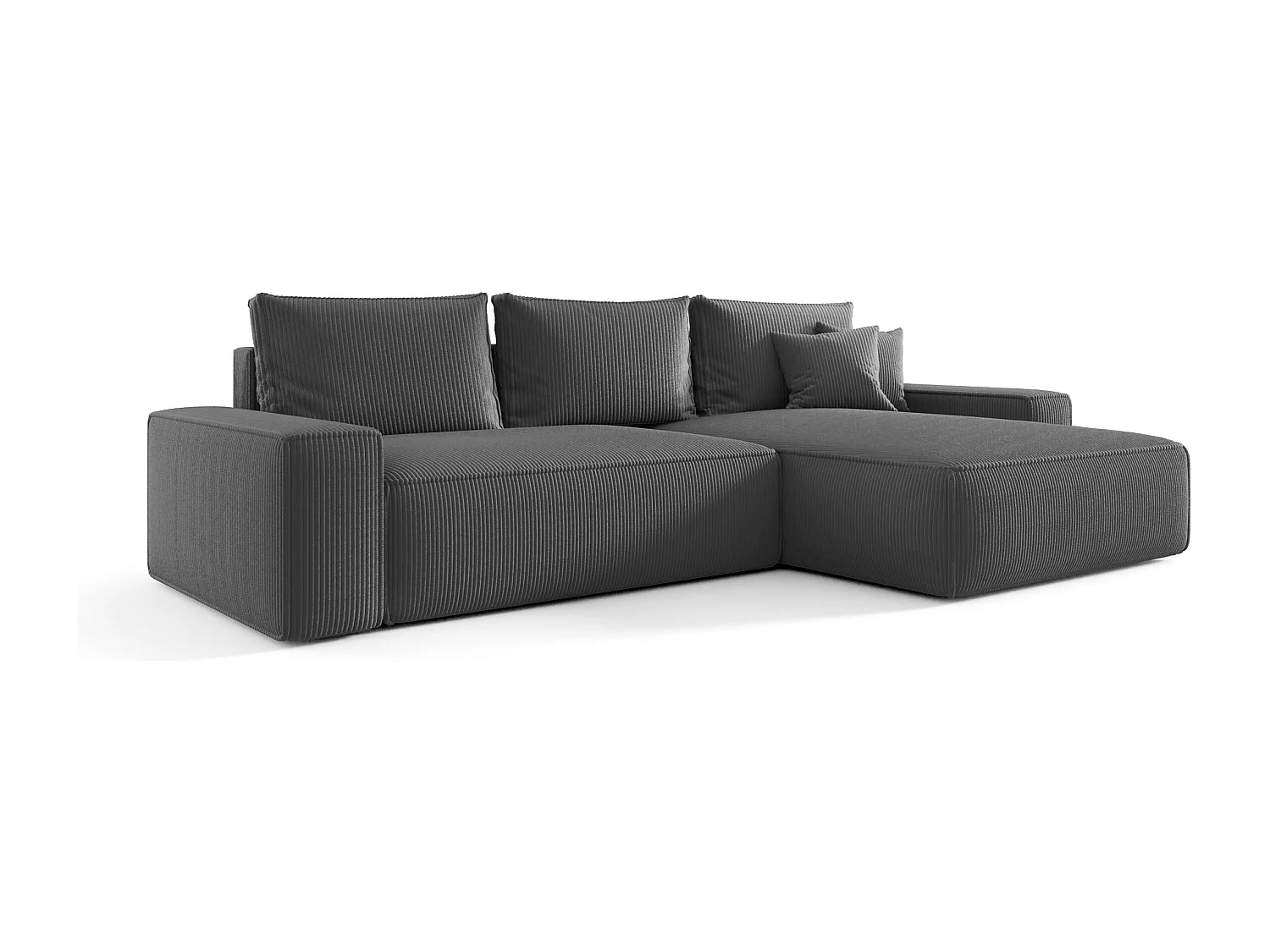 Hoekbank CALIFORNIA rechts donkergrijs ribfluweel Poso 60 - slaapfunctie, bedkist