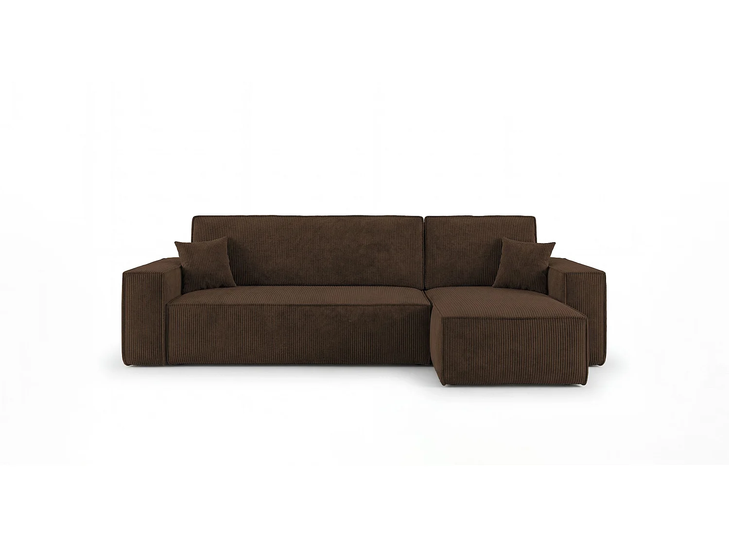 Hoekbank CALIFORNIA MINI rechts bruin ribfluweel Poso 6 - slaapfunctie, bedkist