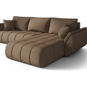 Hoekbank SYDNEY PREMIUM rechts bruin velours Monolith 9 – slaapfunctie, bedkist Hoekbank SYDNEY PREMIUM rechts bruin velours Monolith 9 – slaapfunctie, bedkist