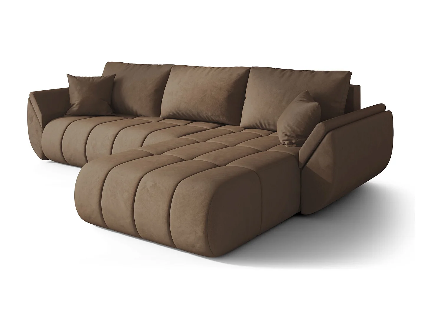 Hoekbank SYDNEY PREMIUM rechts bruin velours Monolith 9 - slaapfunctie, bedkist