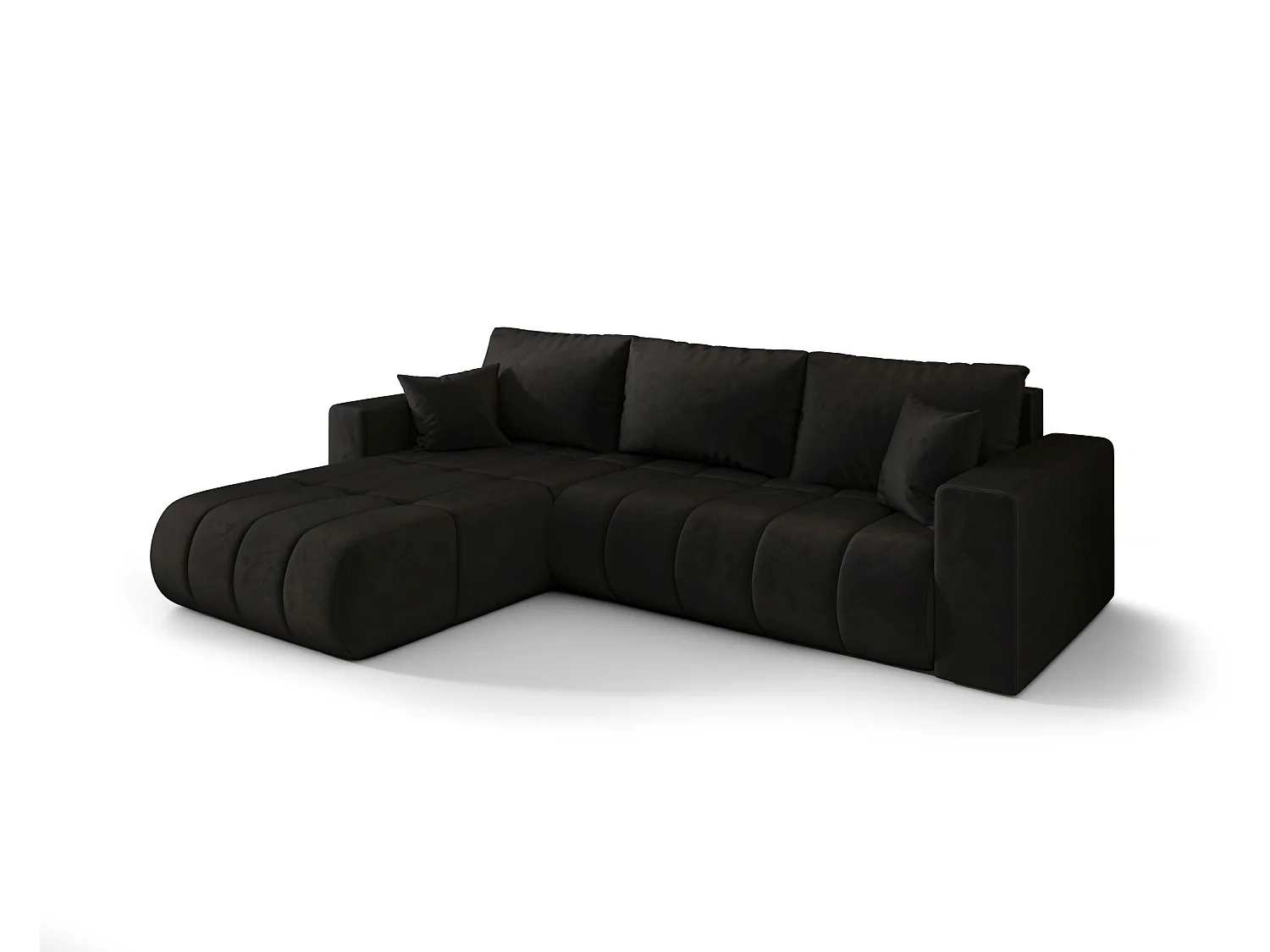 Hoekbank LARA PREMIUM links zwart velours Monolith 97 - slaapfunctie, bedkist