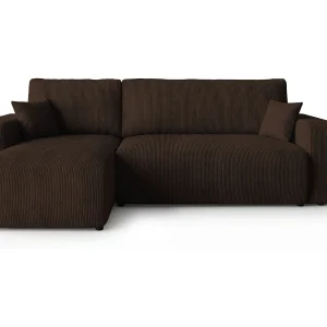 Hoekbank PARIS links bruin ribfluweel Poso 6 – slaapfunctie, bedkist Hoekbank PARIS links bruin ribfluweel Poso 6 – slaapfunctie, bedkist
