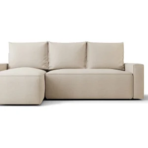 Hoekbank HAVANA links beige gebreid Curio 9 – slaapfunctie, bedkist