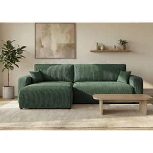 Hoekbank BERLIN links groen ribfluweel Poso 14 – slaapfunctie, bedkist Hoekbank BERLIN links groen ribfluweel Poso 14 – slaapfunctie, bedkist