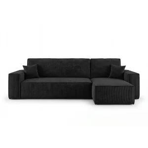 Hoekbank CALIFORNIA MINI rechts zwart ribfluweel Poso 135 – slaapfunctie, bedkist