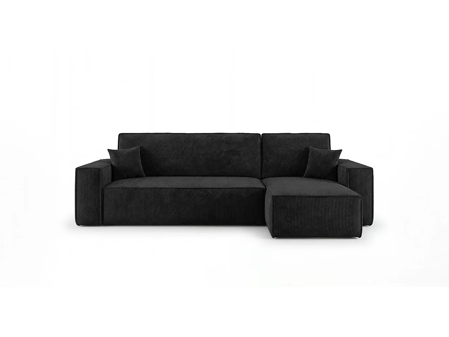 Hoekbank CALIFORNIA MINI rechts zwart ribfluweel Poso 135 - slaapfunctie, bedkist