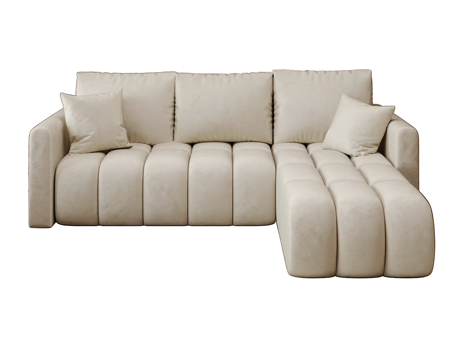 Hoekbank GARDA rechts beige velours Monolith 2 - slaapfunctie, bedkist