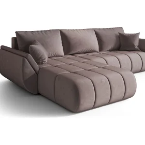 Hoekbank SYDNEY PREMIUM links donkerroze velours Monolith 62 – slaapfunctie, bedkist Hoekbank SYDNEY PREMIUM links donkerroze velours Monolith 62 – slaapfunctie, bedkist